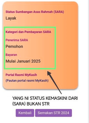 semak str fasa 1 2026 status