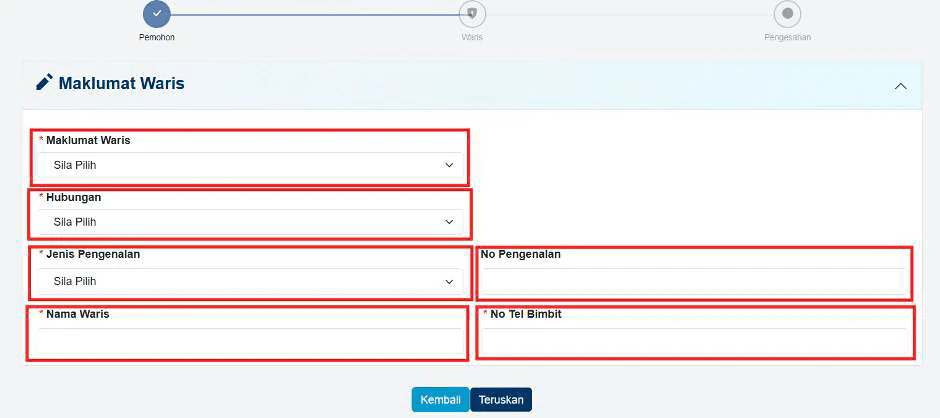 Cara Mohon STR 2026: Panduan Lengkap Isi Borang MySTR & Hantar Permohonan 11 Langkah 5: Lengkapkan Maklumat Waris