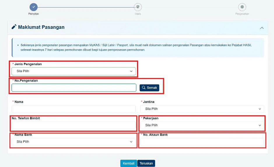 Cara Mohon STR 2026: Panduan Lengkap Isi Borang MySTR & Hantar Permohonan 6 Langkah 3: Maklumat Pasangan (jika berkahwin)