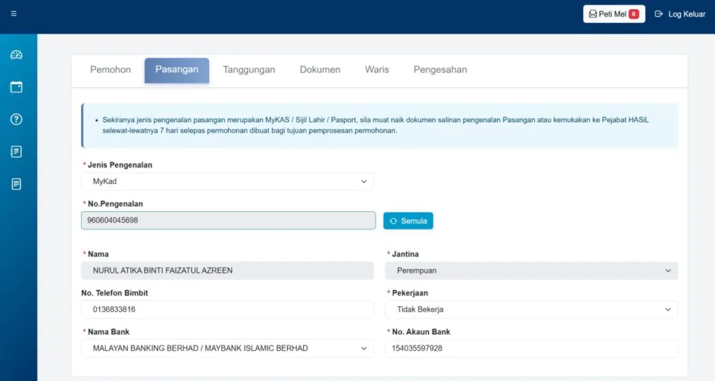 CARA KEMASKINI STR 2026 MAKLUMAT ANDA SEGERA SUPAYA NAMA TIDAK TERCICIR 5 Kemas Kini Maklumat Pasangan