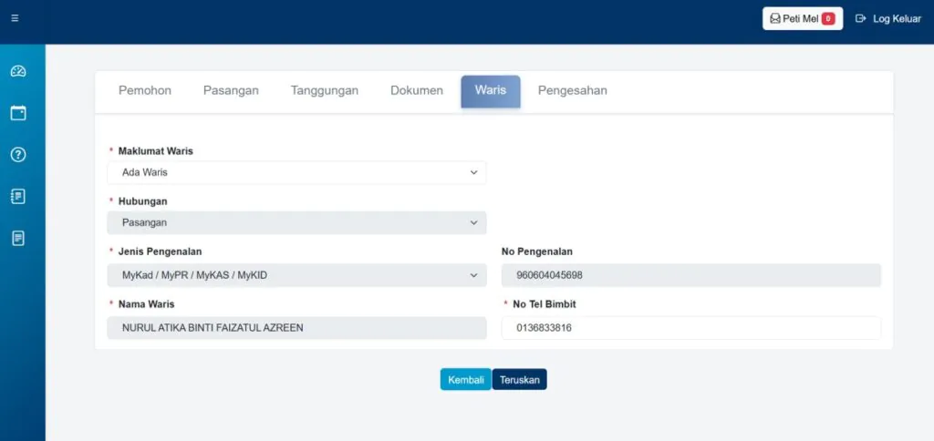 CARA KEMASKINI STR 2026 MAKLUMAT ANDA SEGERA SUPAYA NAMA TIDAK TERCICIR 9 Langkah 6: Kemas Kini Maklumat Waris