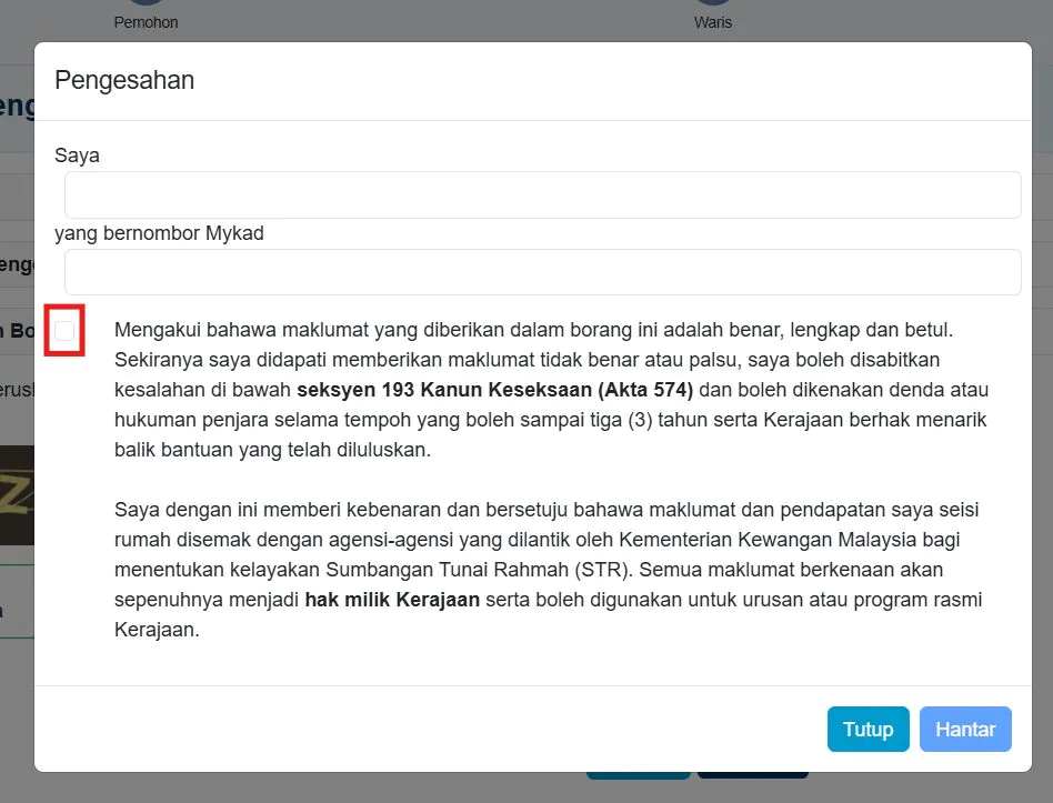 CARA KEMASKINI STR 2026 MAKLUMAT ANDA SEGERA SUPAYA NAMA TIDAK TERCICIR 11 Hantar Permohonan