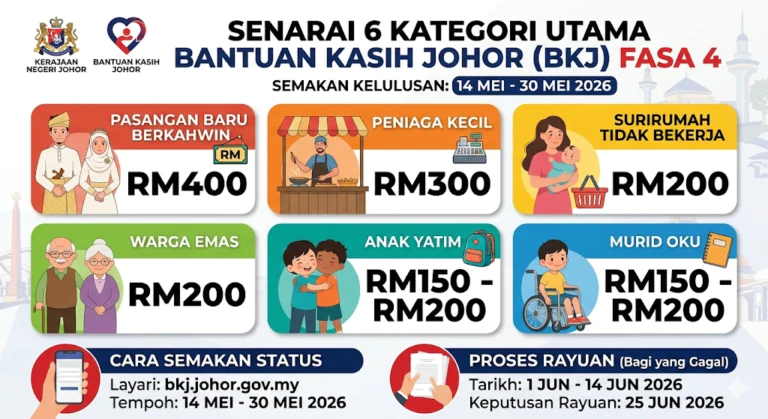 KELULUSAN BANTUAN RM150-RM400 DIKETAHUI KHAMIS INI 14 MEI! 5 Bantuan Kasih Johor (BKJ) Fasa 4